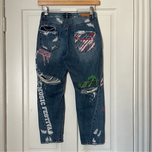 Y2K Miss Sixty Painted Barrel Distressed Denim | size 23 - Picture 10 of 16
